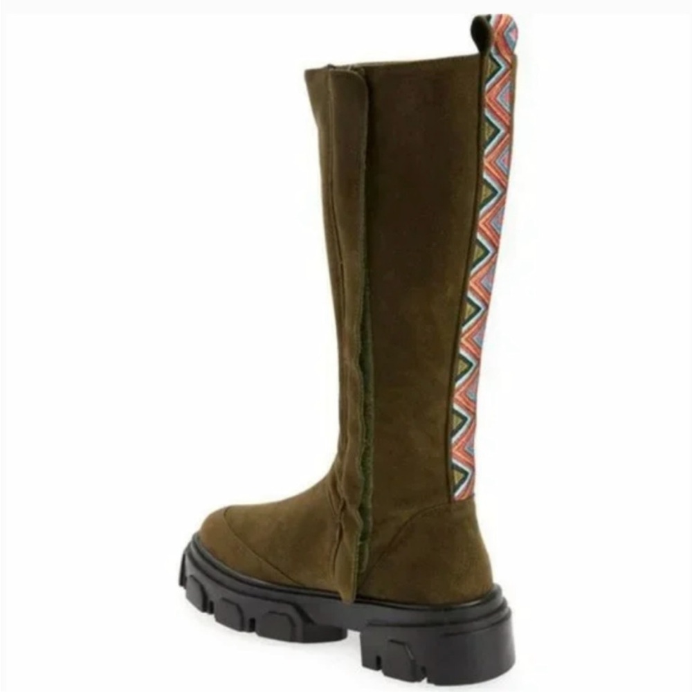 New Farm Rio Army Green Long Suede Boots Vegan Lug Sole Knee High Platform 9 - Picture 1 of 14
